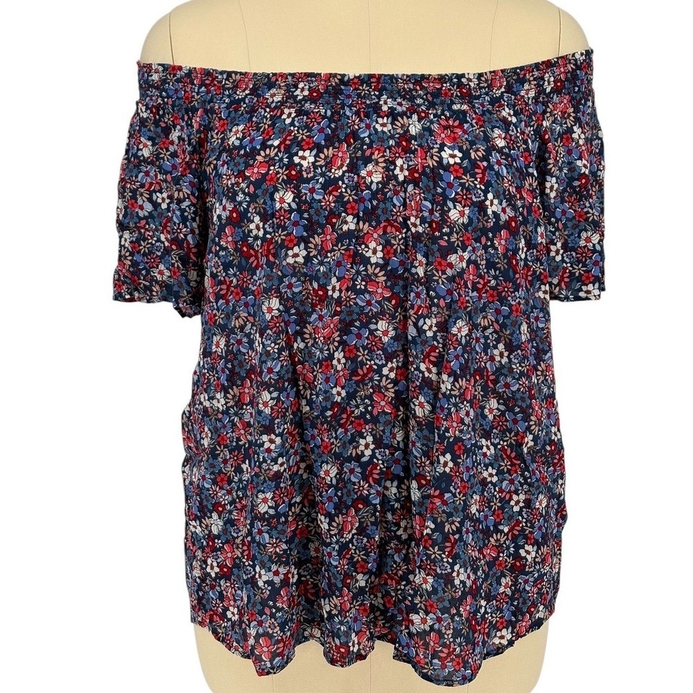 Liz Claiborne Off The‎ Shoulder Top Blue Floral 100% Rayon XXL